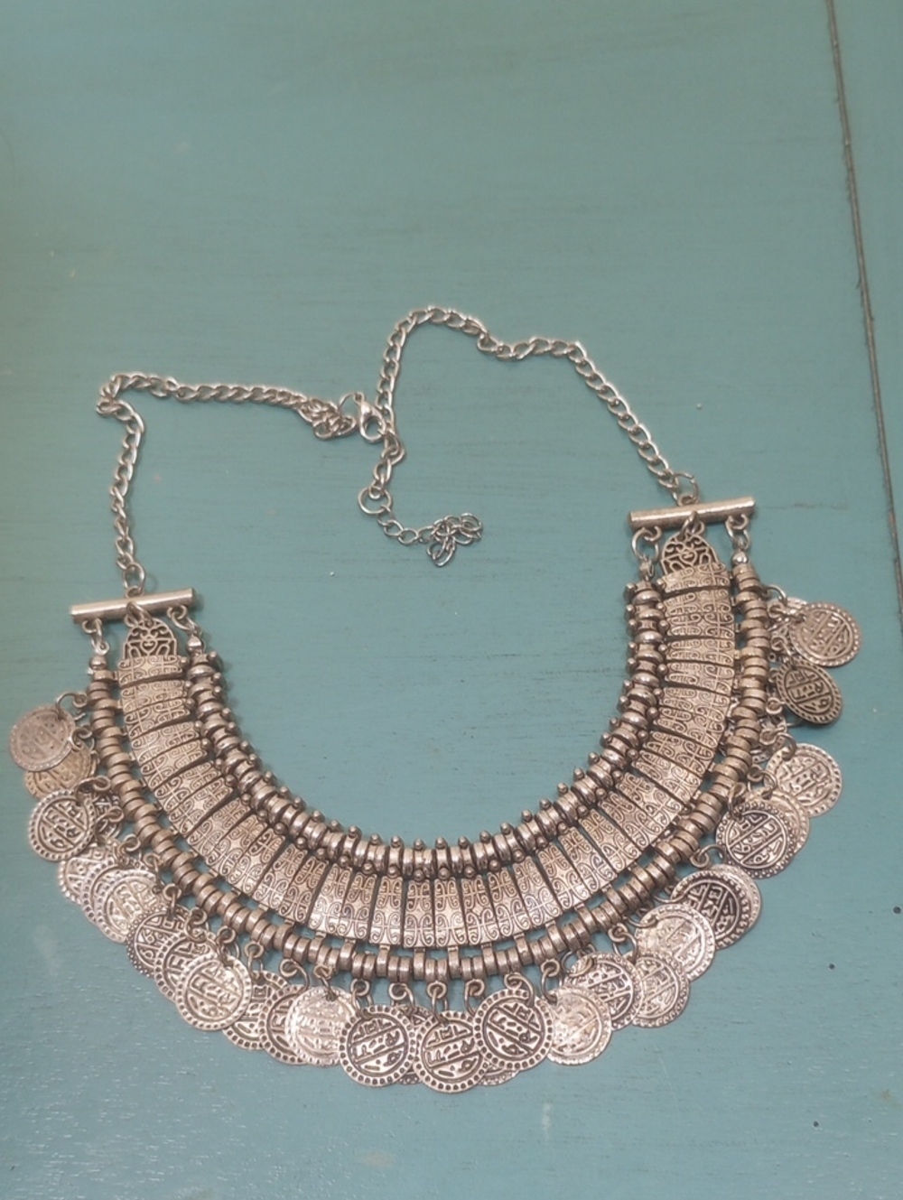 Source Unknown Silver Coin Collar Necklace